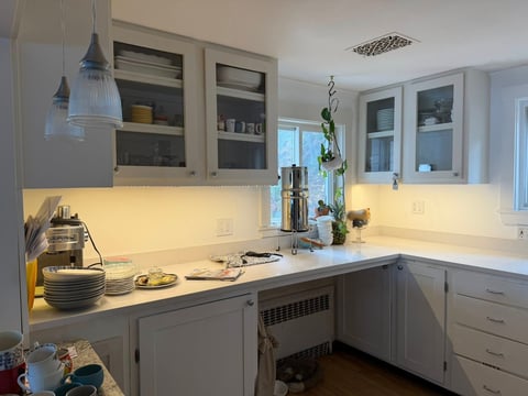 Kitchen view of under cabinet LED lighting
